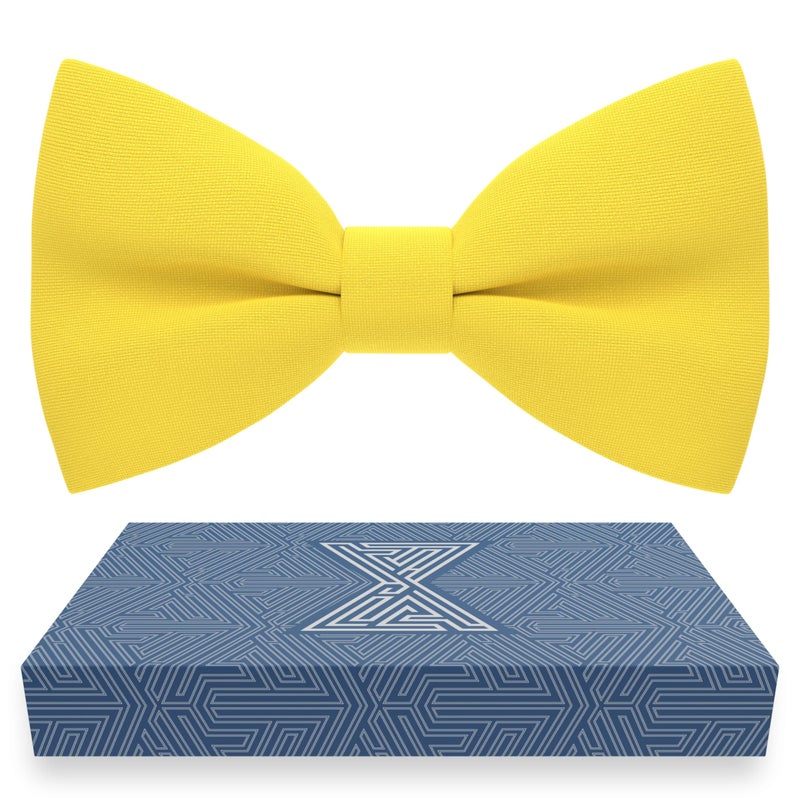 Bow Tie House Men's Classic Pre-Tied Bow Tie Formal Solid Tuxedo (Large, Yellow) - Image 1